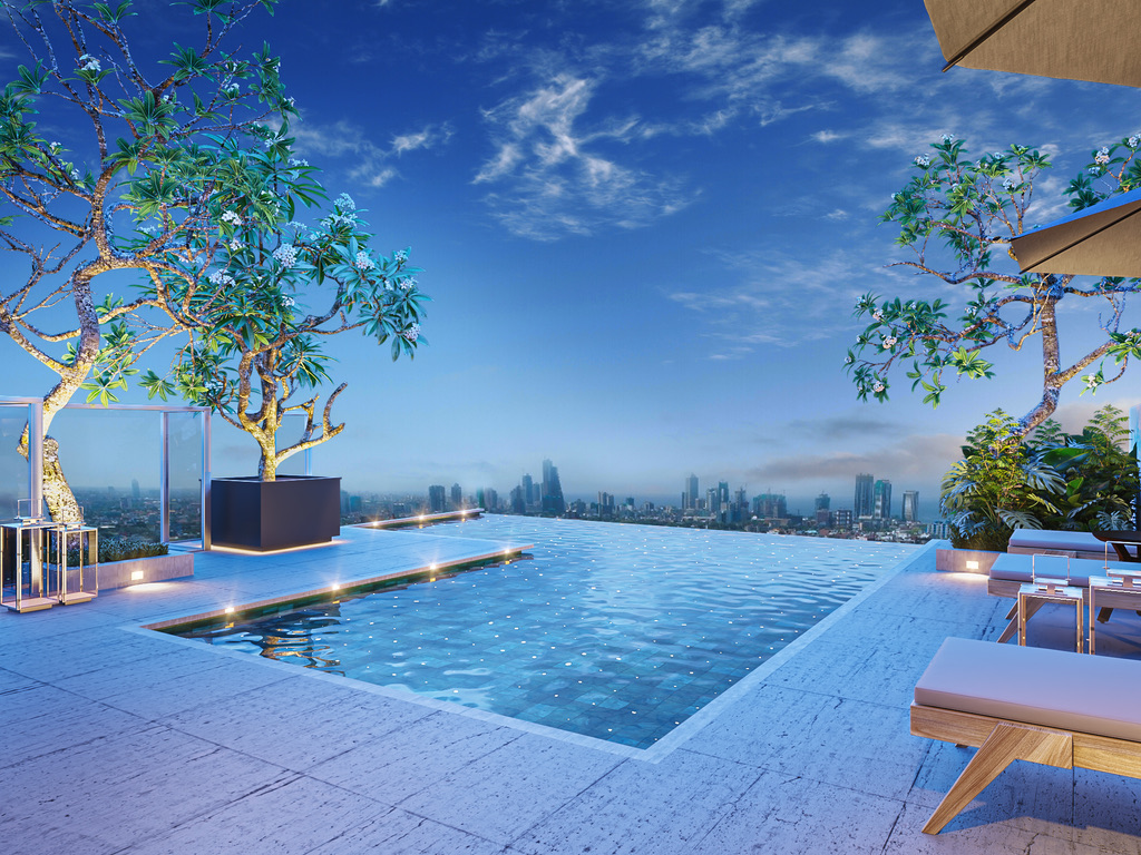 Relaxation area by the rooftop pool at C7 executive apartments